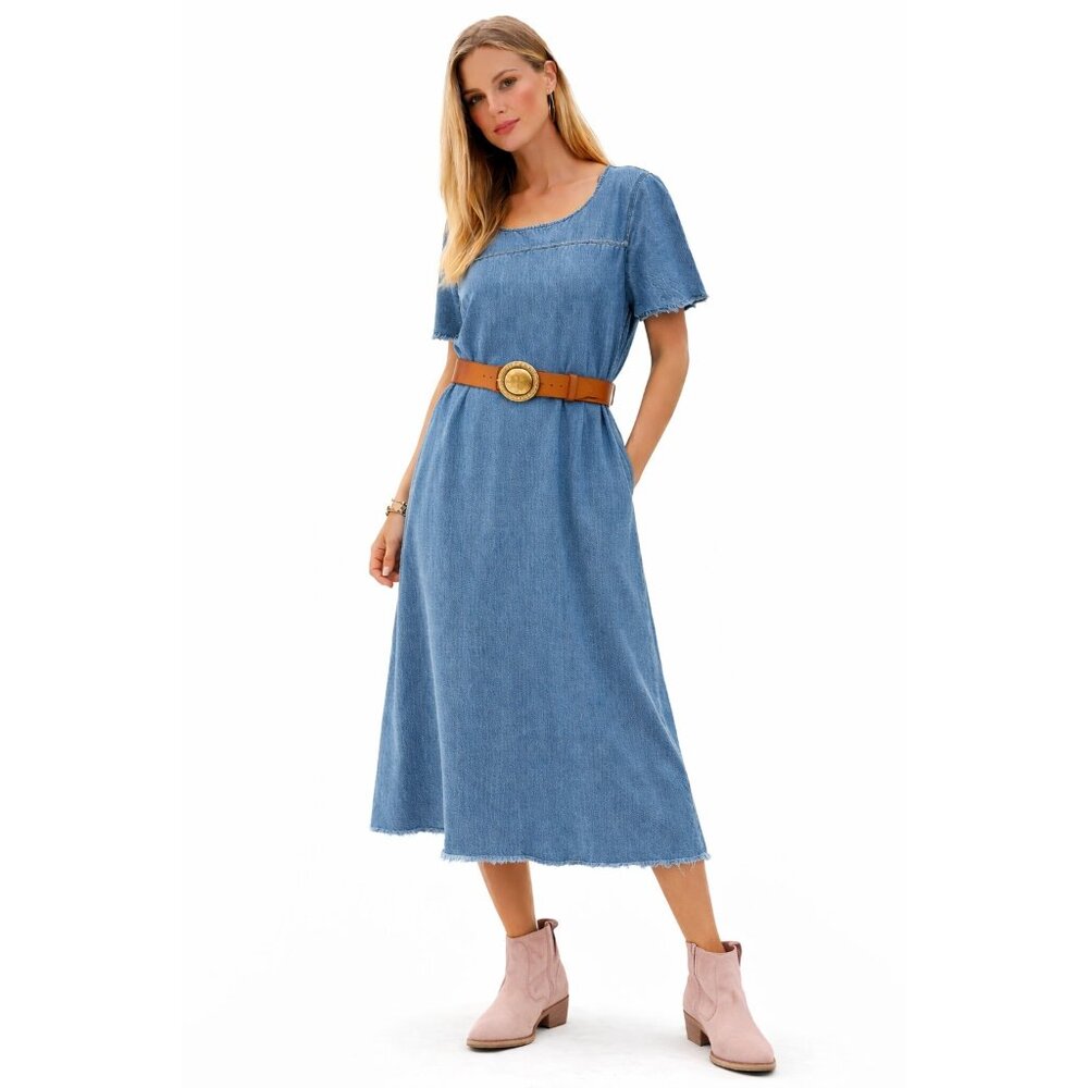 GANNI Scoop Back Organic Cotton Denim Midi Dress Indigo Blue EU 36 US 4 New - Picture 11 of 16